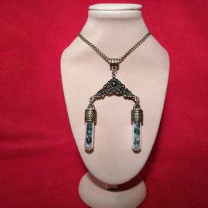 Large Bronze Toned Green Aventurine Necklace with Double Tubes